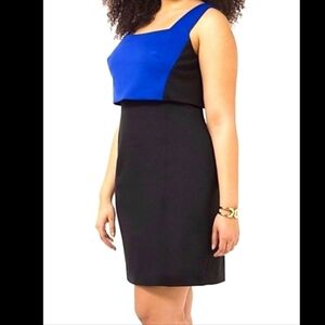 MBN 90s Y2K Women's Black & Blue Colorblock Sheath Dress